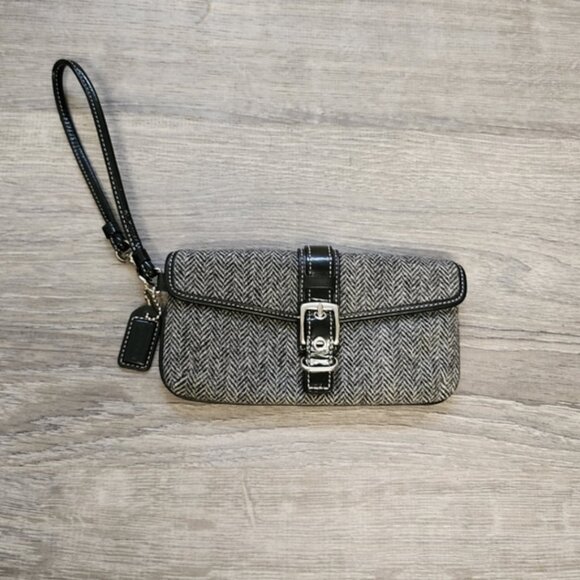 Coach Blue Hampton Herringbone Satchel and Coach Herringbone Black Wristlet - Picture 7 of 7
